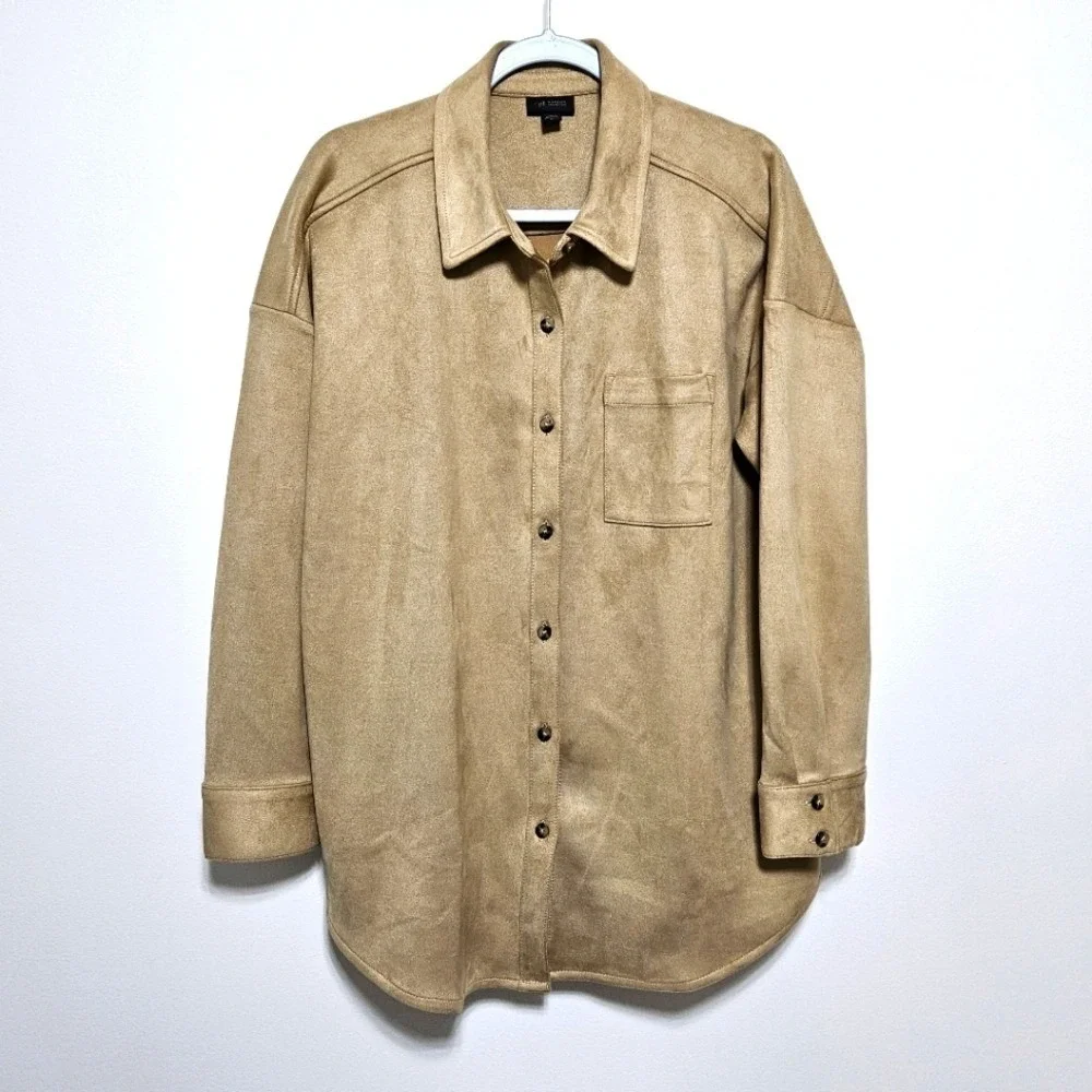 J. Jill‎ Womens NWOT Wearever Luxe Faux Suede Shirt Jacket Shacket Boho Brown XL